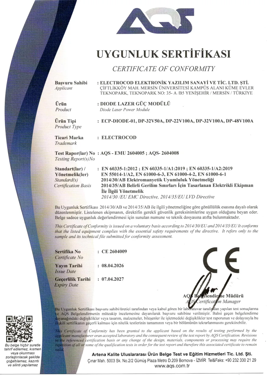 DIODE POWER CE uygunluk sertifikası
